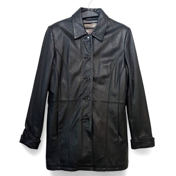 Wilsons Leather Jackets & Blazers - Vintage WILSONS Black Leather Trench Coat Quilted Thinsulate Lined Long Jacket